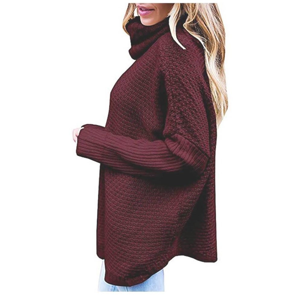AILEEN Burgundy Chunky Turtleneck Sweater - Picture 2 of 4